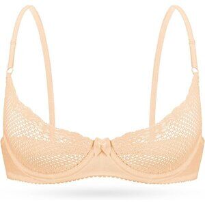 🆕 Women Cream Sexy Lace Cup Bra Balconette Mesh Underwired Demi Shelf Bralette